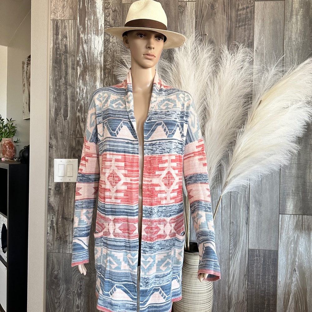 Sun & Shadow Aztek Boho Printed Pastel Open Cardi… - image 3